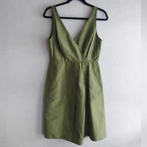 J. Crew Green Sleeveless V-Neck 100% Silk Midi Dress